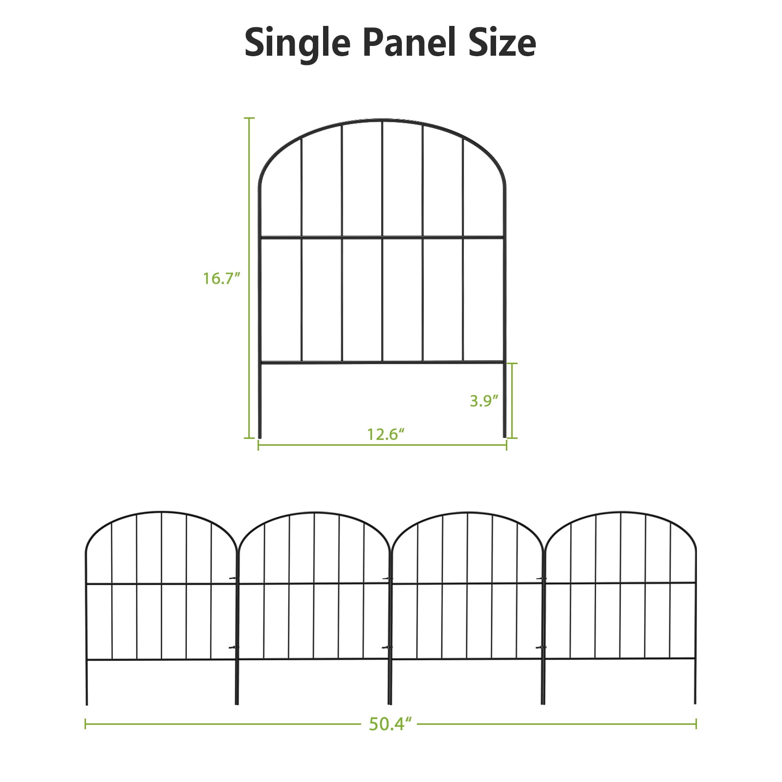Black Arched Garden Fence 10 Panels, 10ft - No-Dig Outdoor Decorative Border for Pets & Plants