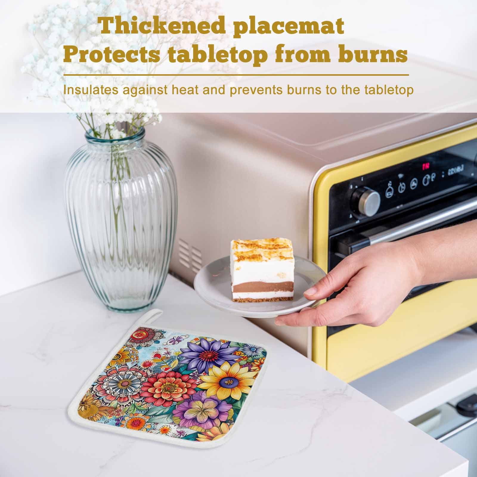 Boho Flowers Pot Holders for Kitchen Heatproof Potholder, 5 Pack Bohemia Ethnic Floral Colorful Floral Hot Pads Multipurpose Oven Pads Cloth Potholders Trivet for Cooking Baking