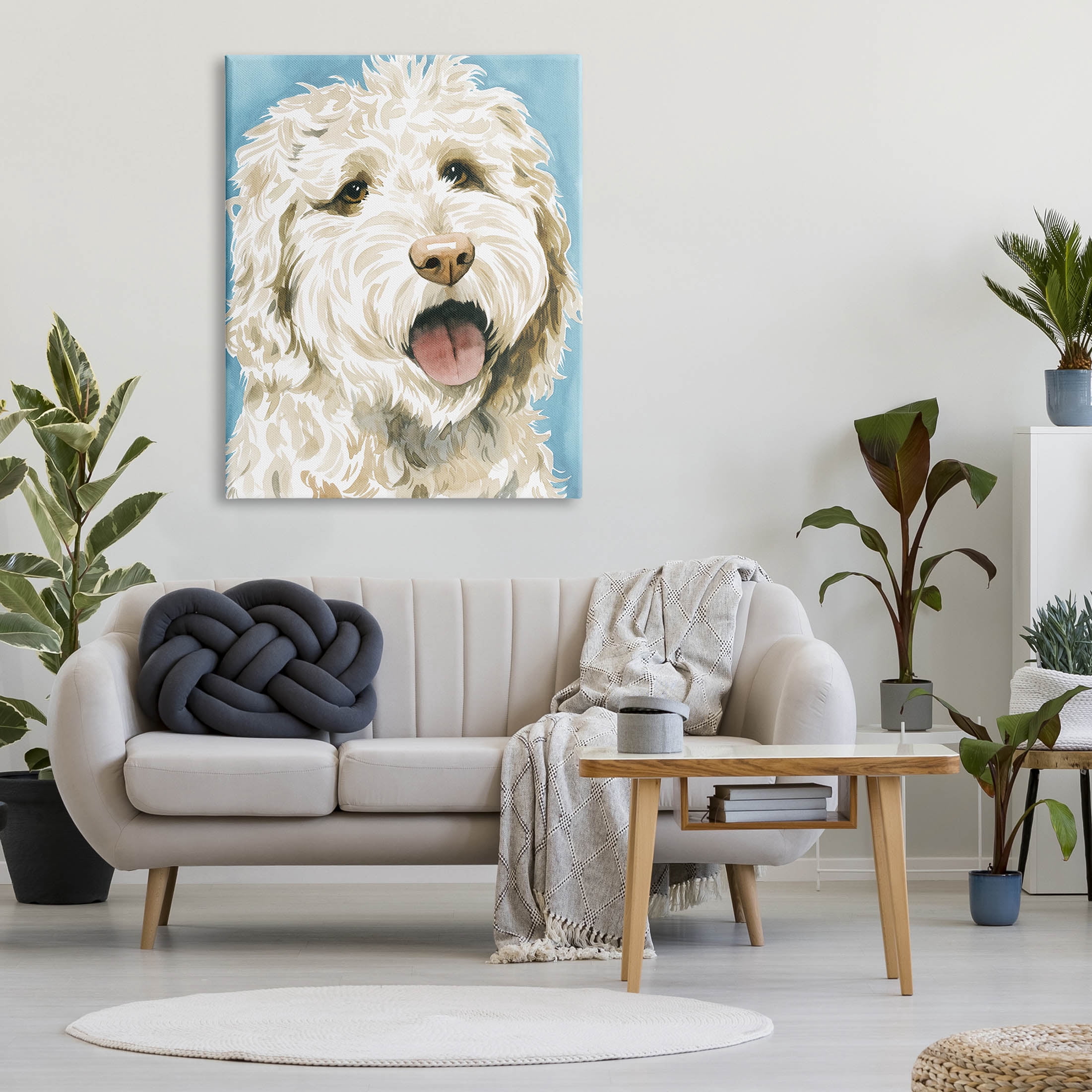 Stupell Industries Happy Shaggy Dog Portrait Painting Gallery Wrapped Canvas Print Wall Art, Design by Grace Popp