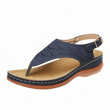 

ZTTD Women s Wedge Heel Clip Toe Thick Sole Solid Color Comfortable Lightweight Sandals Blue