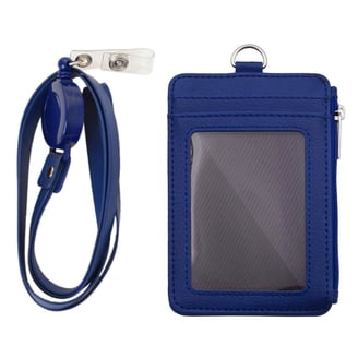 Leather ID Holder ＋ Wallet Badge Holder with Zip, Slim Double Sided PU Leather ID Card Holder