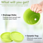 BUYMAX 5 Ceramic plant pots with drainage hole and tray, 4-Pack-4-patterns, gardening home desktop office windowsill decoration, green flower pots indoor