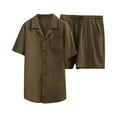 thumbnail image 2 of UVEASISHA Men's Linen Short Sets Outfits 2 Piece Summer Beach Outfits Button Lapel Shirts and Lounge Shorts Matching Set Loose Fit Casual Vacation Outfit with Pockets Army Green 3XL, 2 of 2