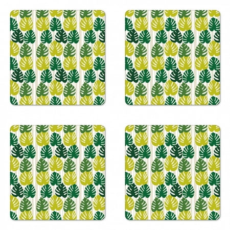 

Tropical Coaster Set of 4 Monstera Leaves in Gradient Monochrome Tones Exotic Minimal Graphic Square Hardboard Gloss Coasters Standard Size Lime Green and Emerald by Ambesonne