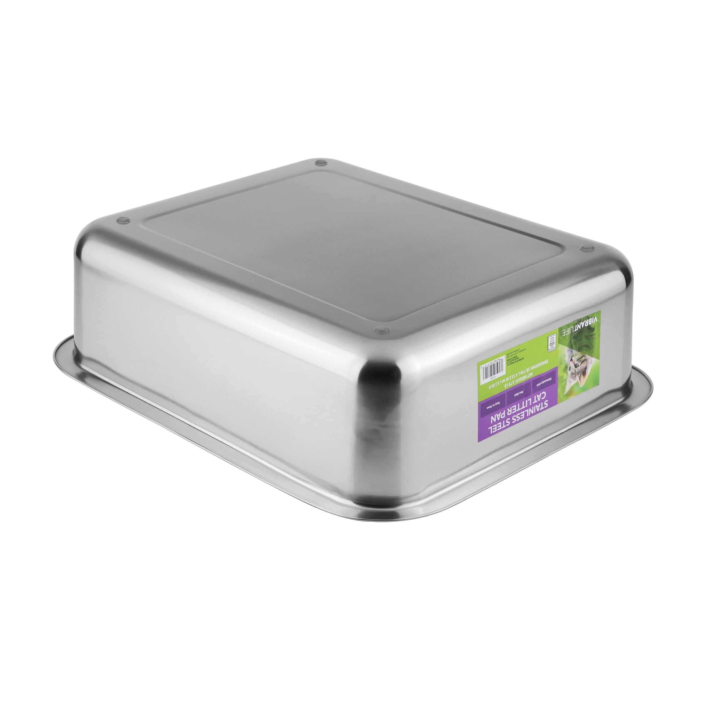 Vibrant Life Stainless Steel Open Top Cat Litter Pan, 1 Count