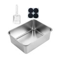 thumbnail image 3 of Caja de arena de acero inoxidable con tapa abierta para mascotas, suministros inoxidables para mascotas y 4 almohadillas antideslizantes, orinal, 3 of 8