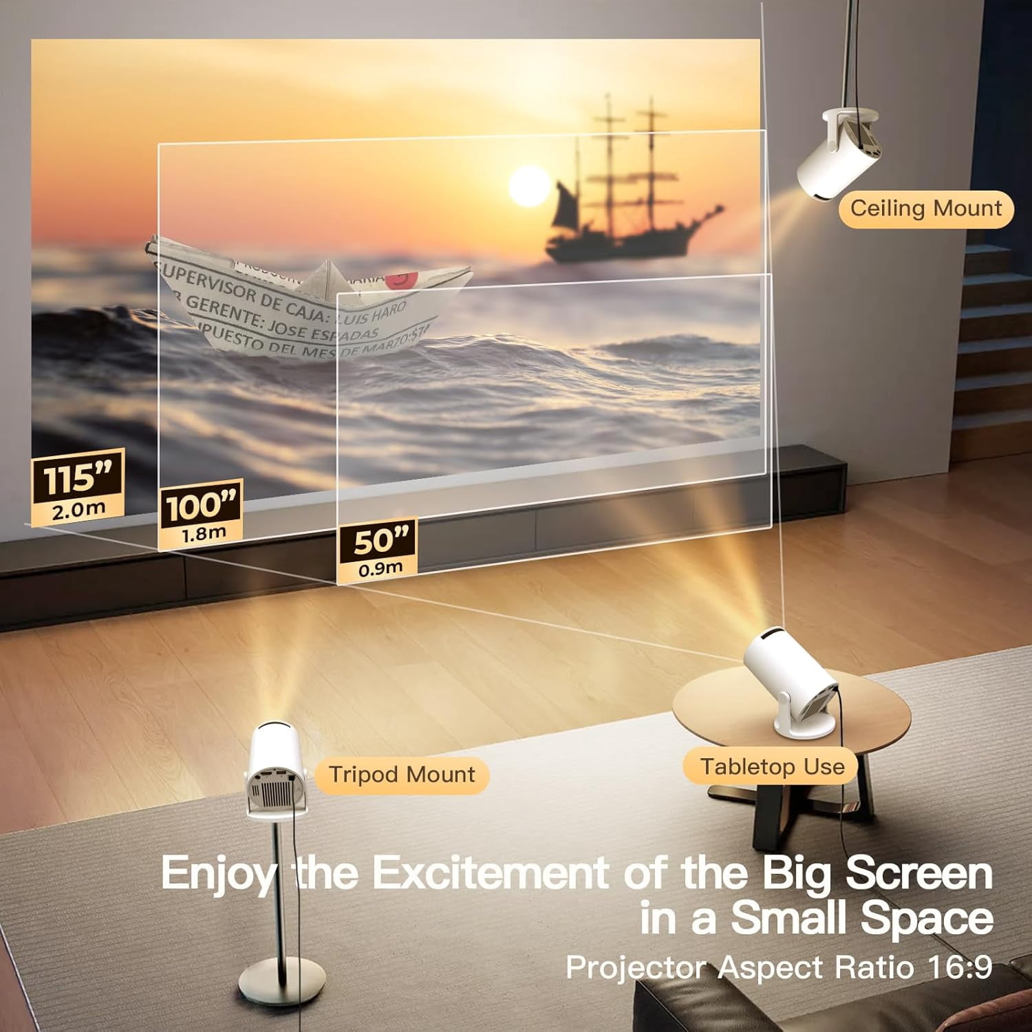 Projector with Wi-Fi 6 &  5.4, 1080P 4K Support Full HD, Auto  360 °   Portable Home Cinema  Projector for iOS/Android X1