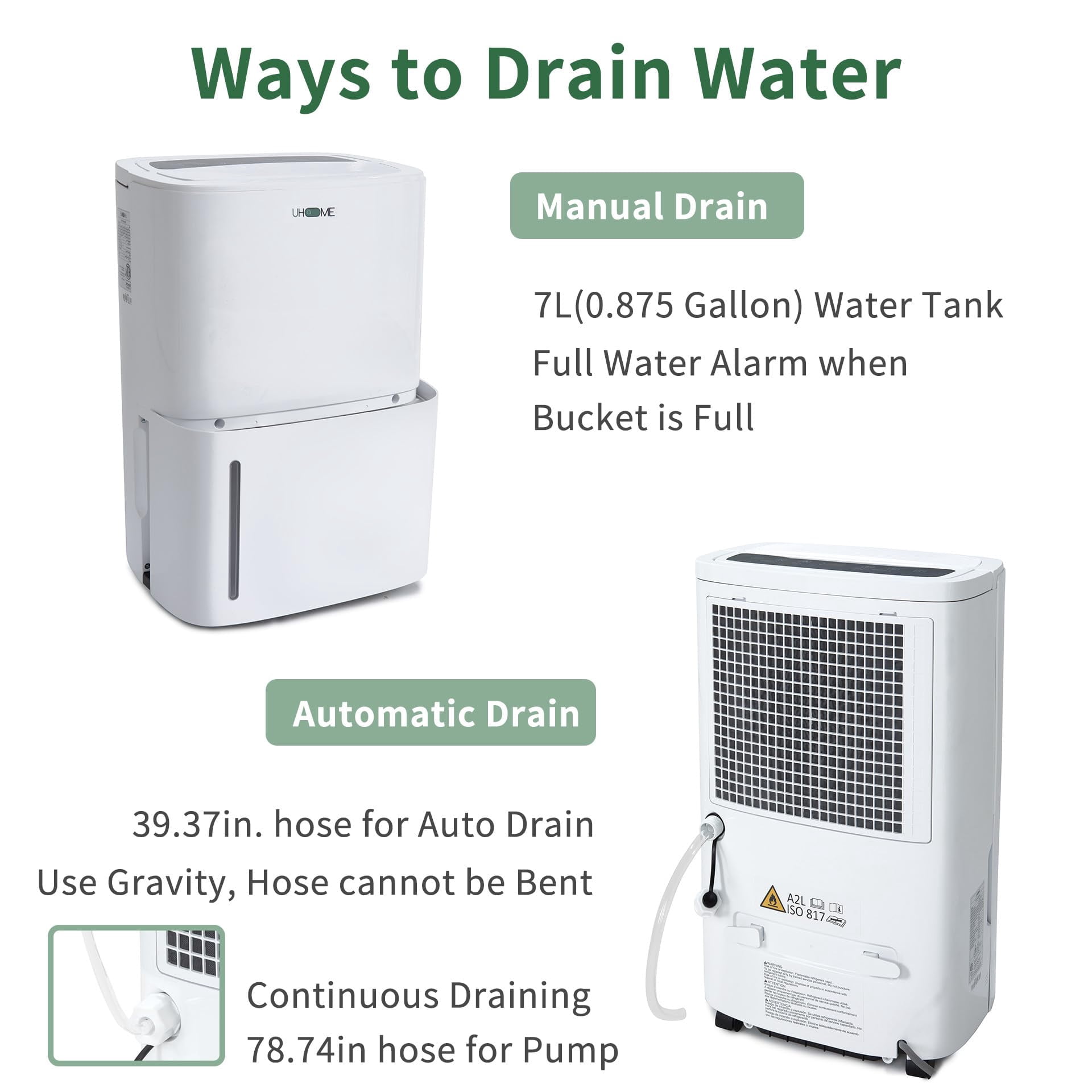 Uhome 150 Pints 7000 Sq. Ft Dehumidifier in White with Pump White