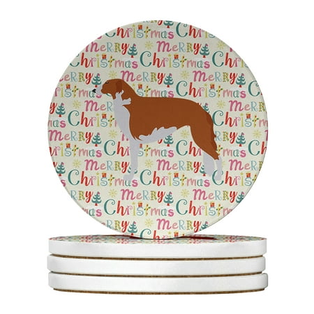 

Borzoi Russian Greyhound Merry Christmas Large Sandstone Coasters Pack of 4 4 in x 4 in