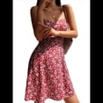 thumbnail image 2 of Vestido Corto de Verano con Estampado Floral y Tirantes en Forma de A para Mujer Rojo L, 2 of 10