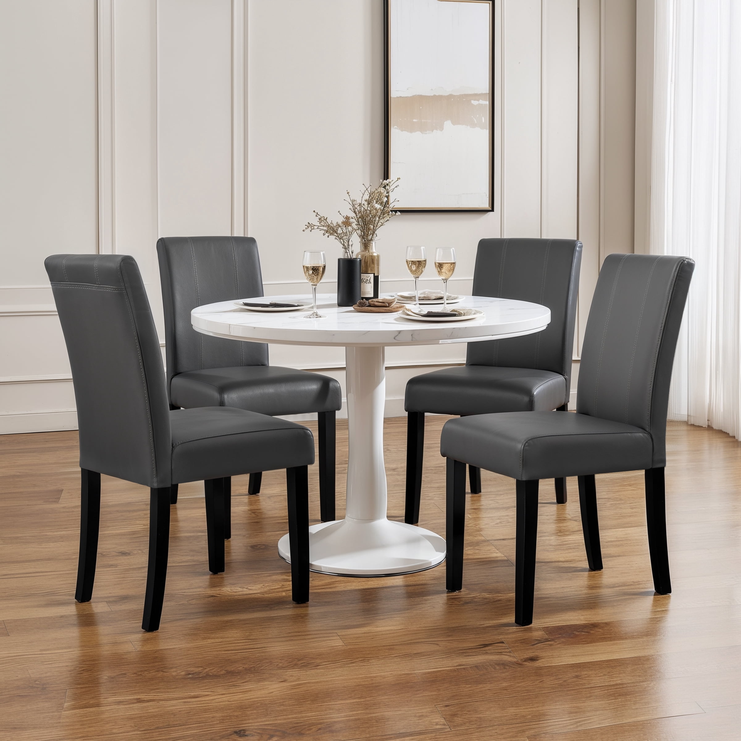 Subrtex Modern Parsons Faux Leather Dining Chairs Set of 4 Upholstered Dining Chairs– Gray