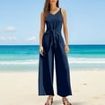 thumbnail image 3 of Lenpel Jumpsuits for Women Summer Casual Sleeveless V Neck Tie Front Pleated Wide Leg Rompers Beach Vacation Outfits, 3 of 7