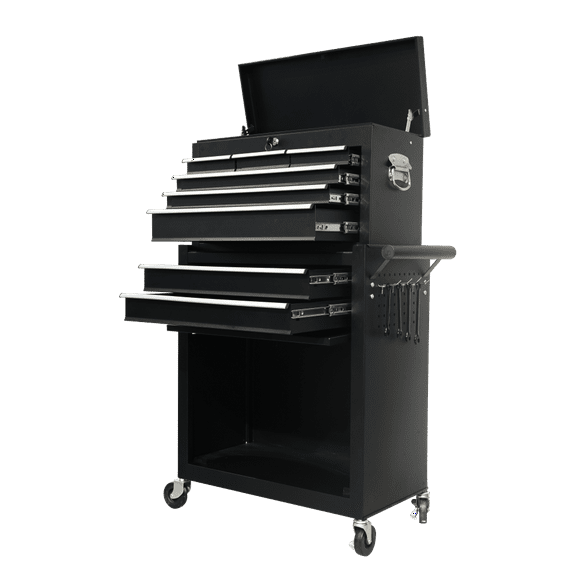 8-Drawer Rolling Toolbox with Detachable Cabinet & Lock, Large Capacity Storage on Wheels for Workshop & Garage - Black & Red