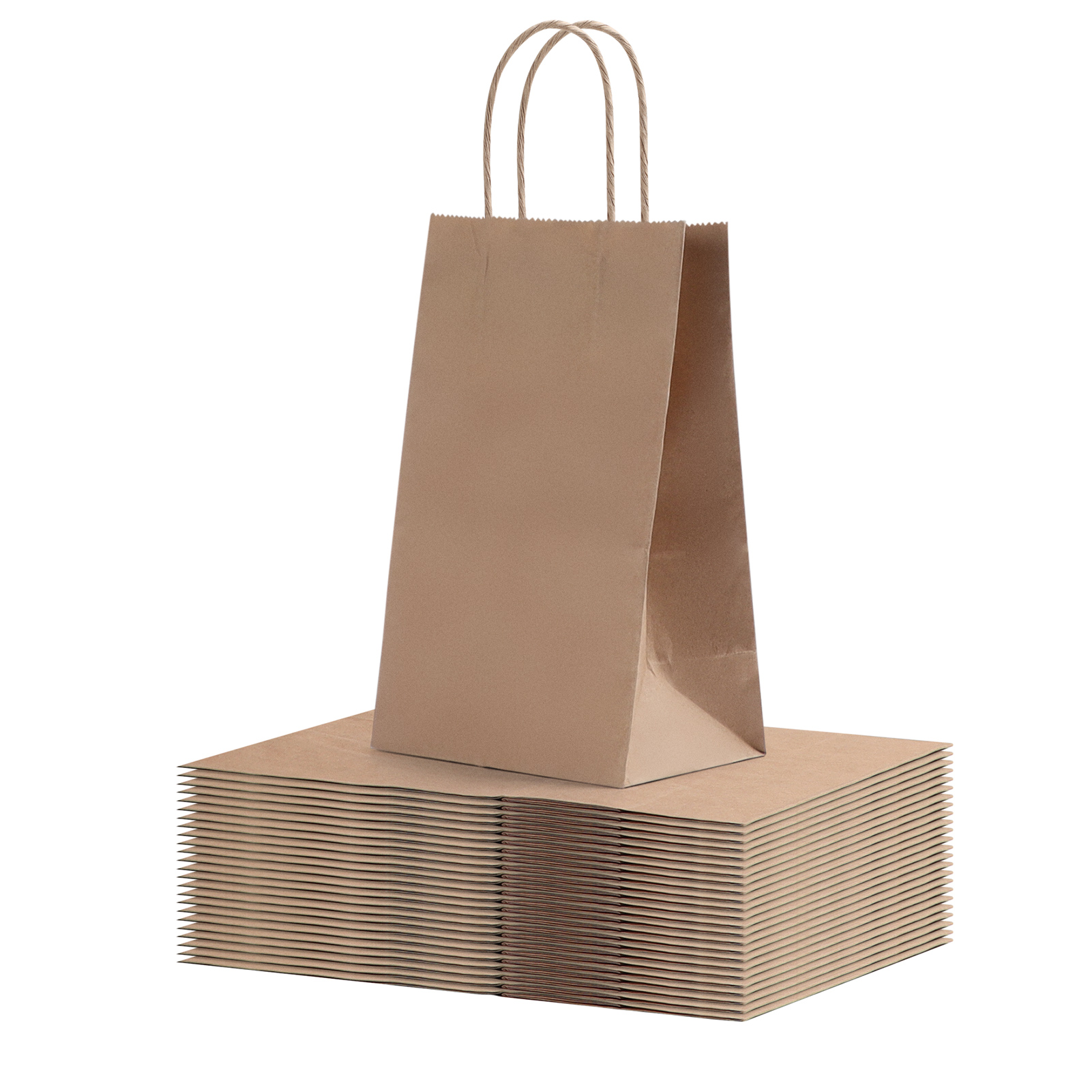 25 Pack Brown Paper Bags with Handles, 8.27"x5.12"x3.5" Medium Gift Bags Bulk for Small Business