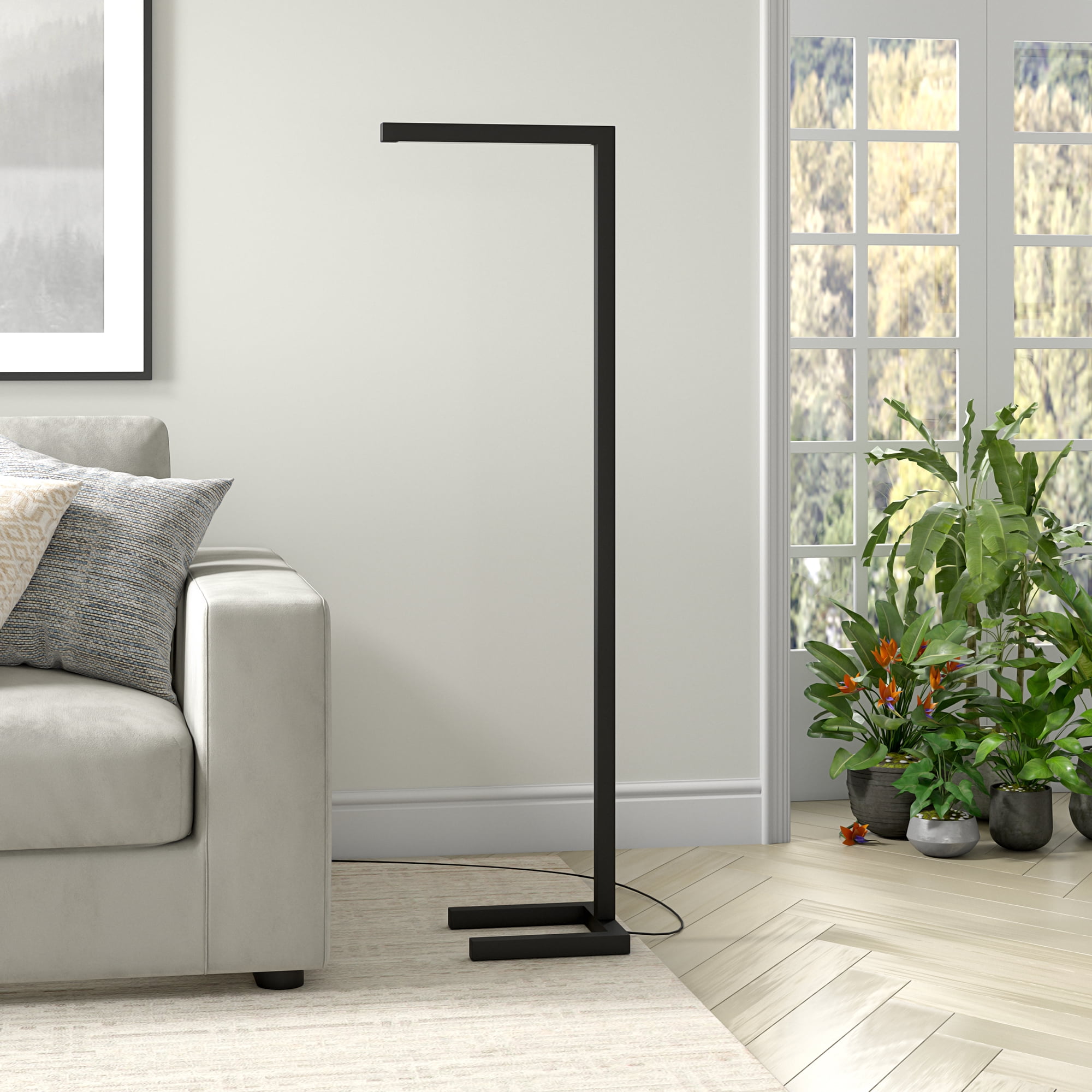 Evelyn&Zoe Malin 52" Modern Metal Floor Lamp with Blackened Bronze Rectangle Metal Shade
