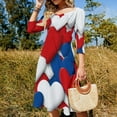thumbnail image 4 of Red, White, And Blue Hearts-1 Women's 3/4 Sleeve Dresses Elegant A-Line Midi Dress Flare Summer Casual Sundress, 4 of 9