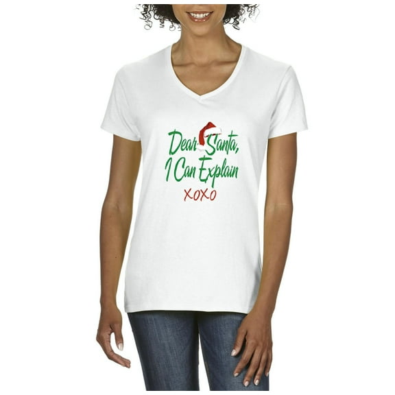 MmF - Women's T-Shirt V-Neck Short Sleeve - DEAR SANTA I CAN EXPLAIN