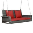 thumbnail image 2 of Gymax 2-Person Patio Hanging Porch Swing Rattan 800LBS Swing Bench w/ Red Cushions, 2 of 10