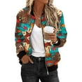 thumbnail image 3 of JURANMO Western Aztec Bomber Jackets for Women Lightweight Zip Up Flight Jacket Coats Casual Elastic Rib Long Sleeve Fall Outwear Todays Daily Deals Multicolor#6 XL, 3 of 6