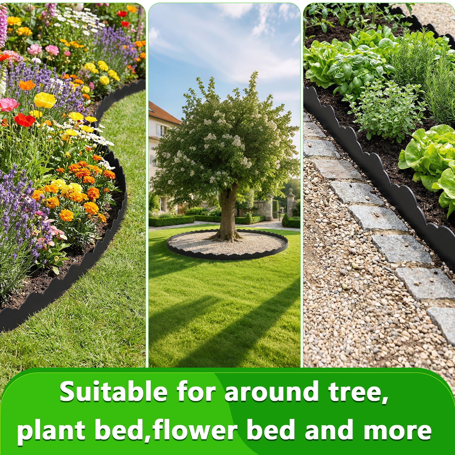40FT Garden Edging, Heavy‑Duty Landscape Edging Border Kit with Elegant Cloud Design and 48 Anchoring Pegs, Paver Edging for Gardens, Lawn, Black