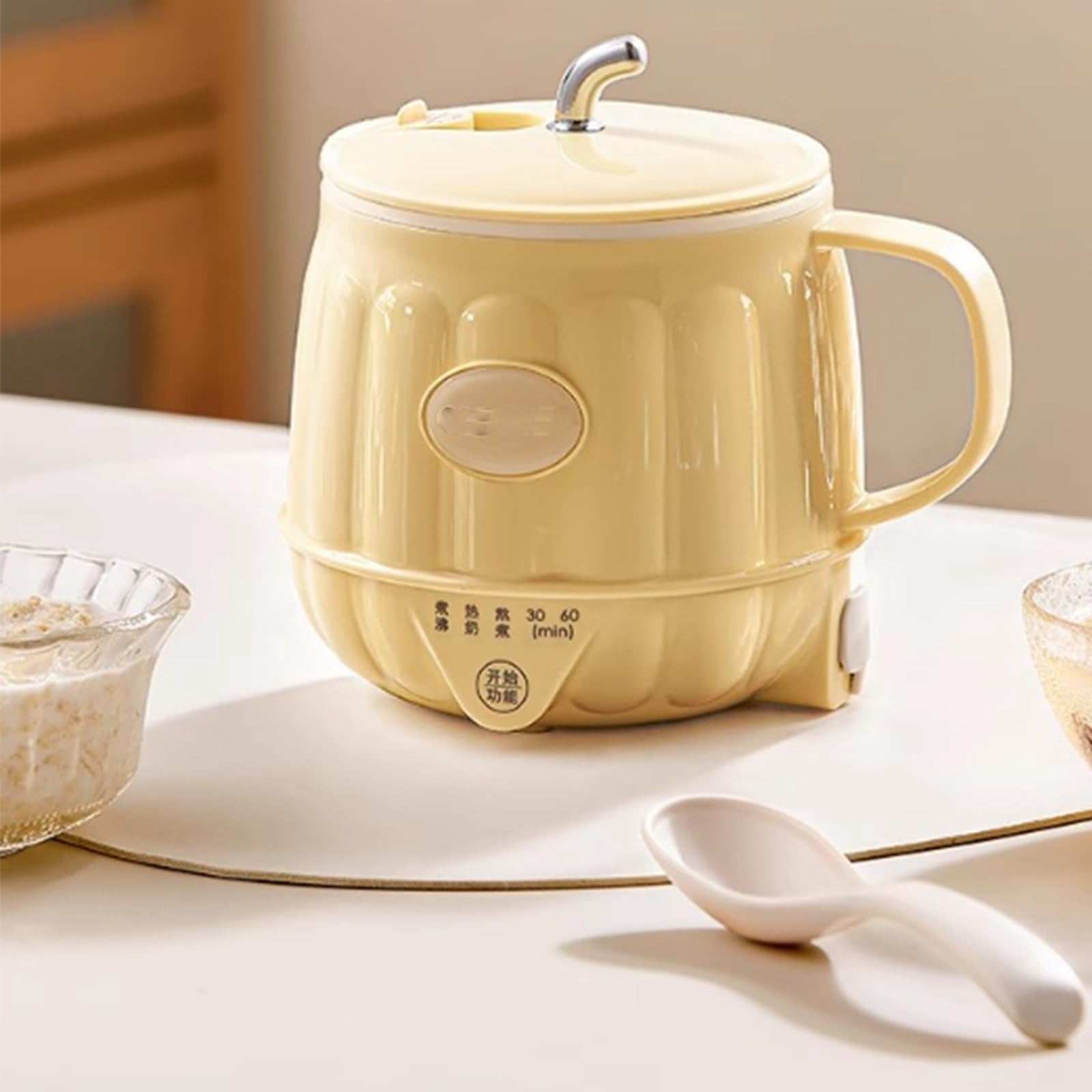Multifunction Electric Heated Milk Cup, 600ml 3-in-1 Mini Electric Heater Cup, Portable Stainless Steel Automatic Milk Warmer,Rechargeable,for Quick Meals at Home or in The Office (Yellow)