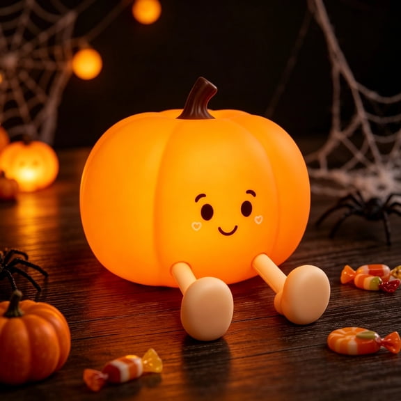 Dimmable Silicone Pumpkin Night Light, Auto‑Off Timer LED Touch Lamp, Portable Cordless Bedside Light for Nursery, Desk and Halloween Room Decoration