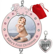 2022 Baby Girl's First Christmas Photo Ornament - Dated Xmas Picture Frame Decoration for Newborn Daughter - Baby's 1st Keepsake - Gift/Storage Bag Included