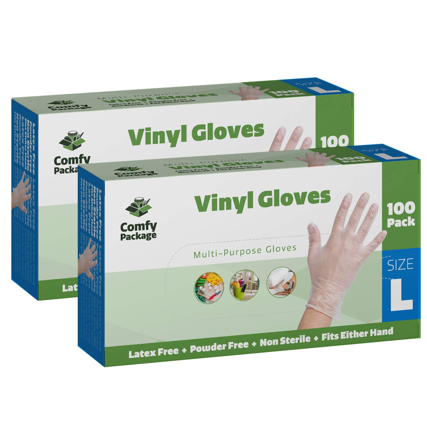 Comfy Package Clear Powder Free Vinyl Disposable Plastic Gloves [200 Pack] Large