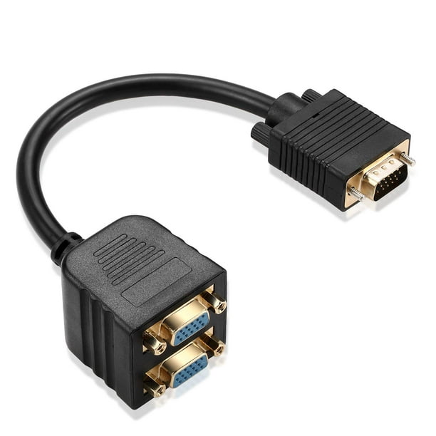 mxtechnic VGA Splitter Cable 1 Male to 2 Female Adapter Monitor Y Splitter Cable 25cm Black Can