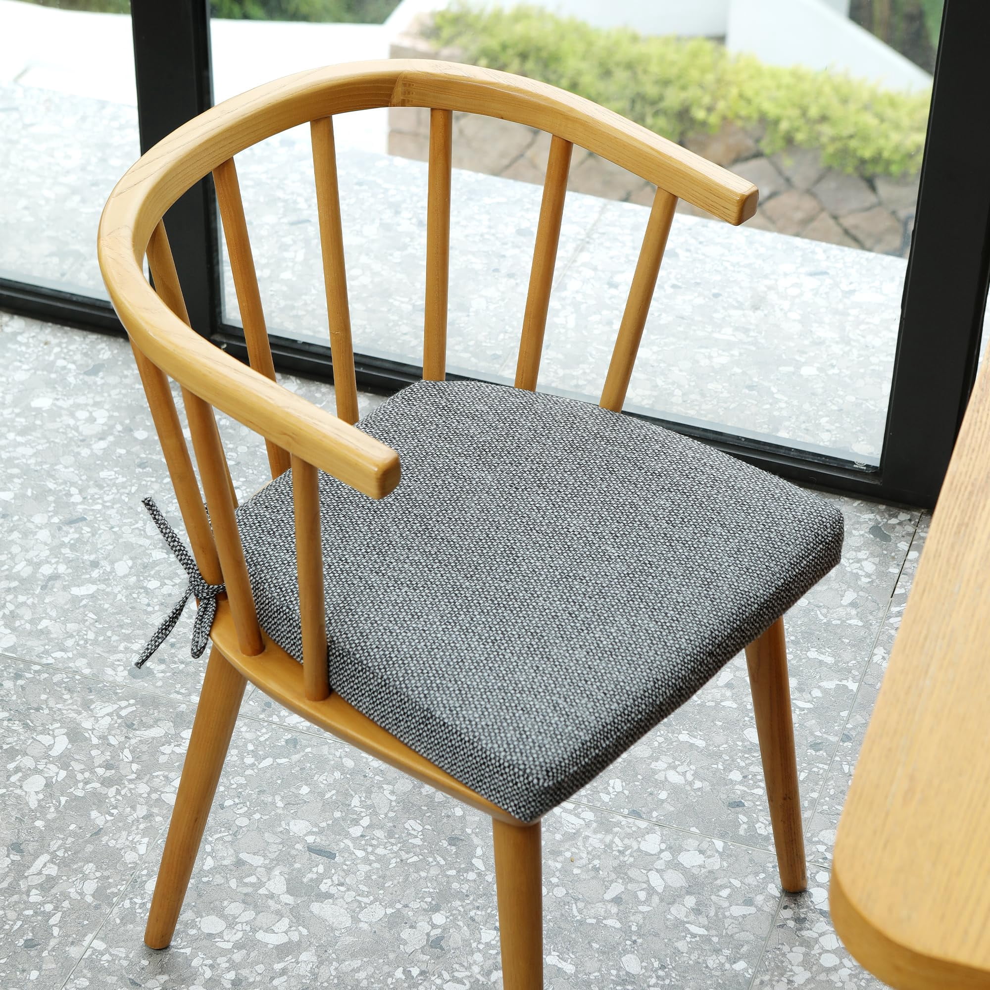 Chair Cushions for Dining Chairs Set of 2, D-Shaped 17" x 16" Memory Foam Seat Cushions, 2" Thick Olefin Kitchen Chair Pads with Ties & Non-Slip Backing, Dark Gray