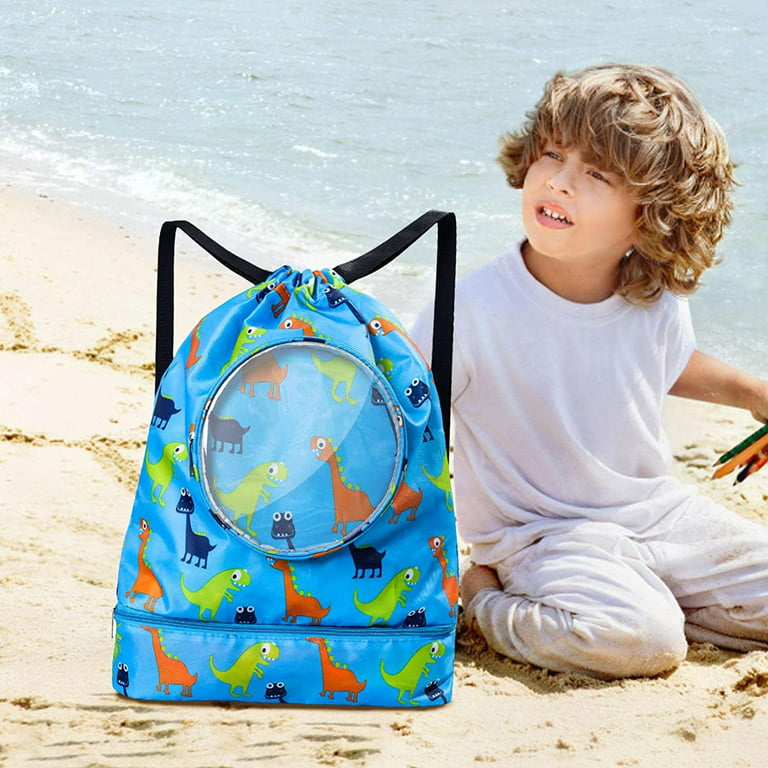 kuou String Swim PE Bag, Sport Gym Sack Drawstring Bag Waterproof Drawstring Sport Bag with Outside Zipper for Sports Beach Holidays Swimming Travel