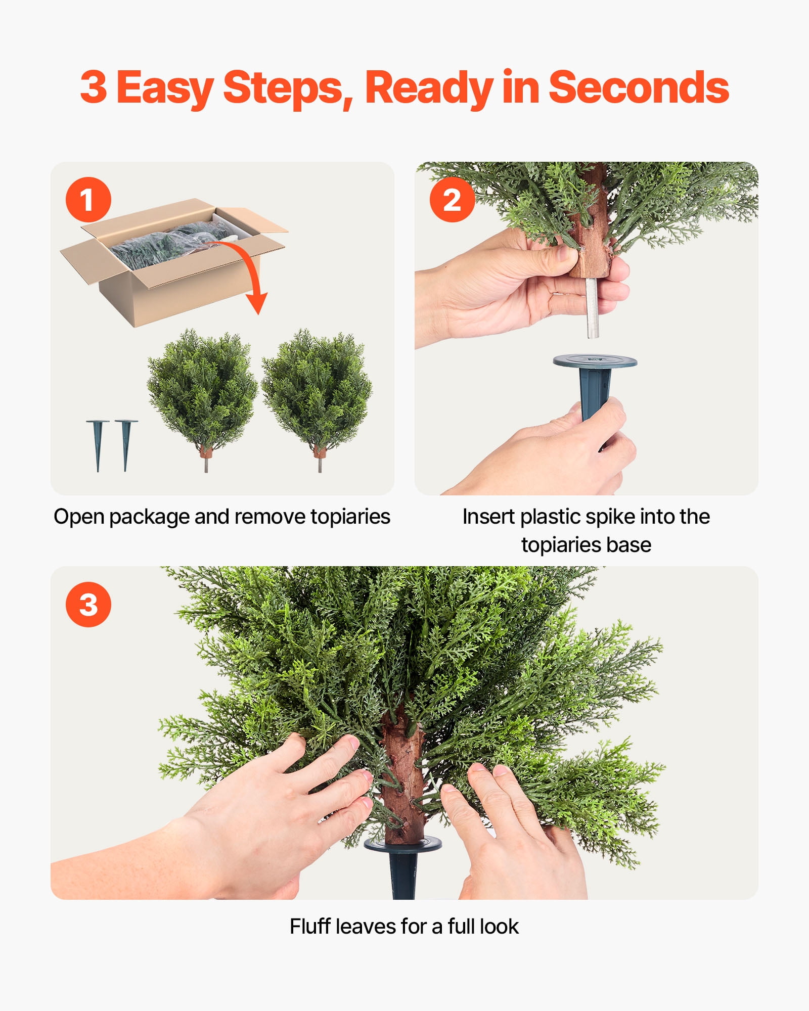 VEVOR Artificial Topiary Cypress Trees with Ground Spike, 16 inch 2 Set Faux Shrubs & Bushes Potted Plants, Fake Silk Tree Look Real for Decor Front Porch Outdoor Indoor Patio Garden Balcony Backyard