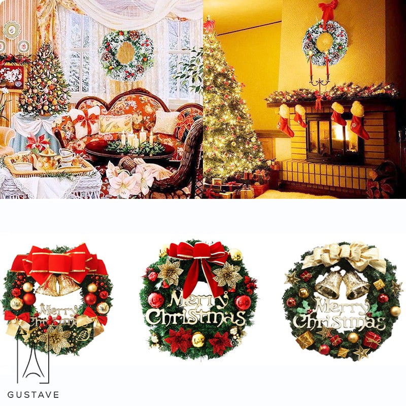 GustaveDesign Christmas Wreath Home Merry Garland Window Door Decor Gold Bowknot Artificial
