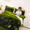 thumbnail image 3 of jejeloiu Abstract Geometric Plaid Bed Sheets For Boys,Yellow Neon Stripes King Sheets For Kids,4 Pieces, 3 of 6