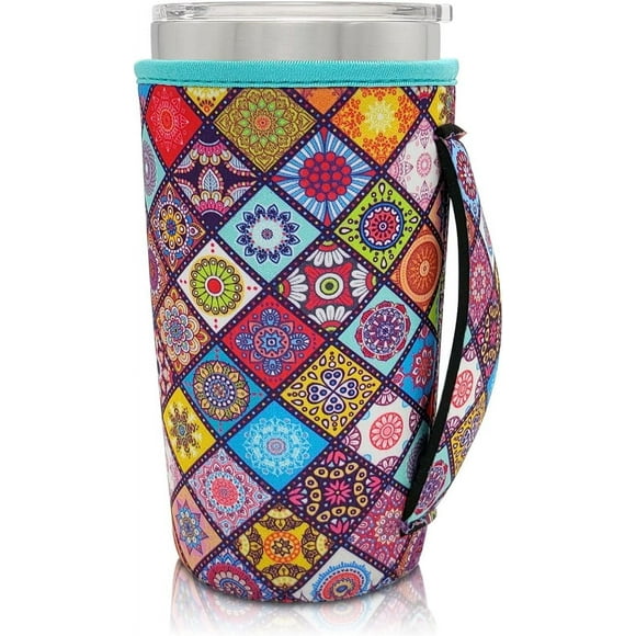 SHILIU-Neoprene Insulated Sleeves Cup Holder with Handle for 20oz Tumbler Cups, Reusable Iced Coffee Sleeve Compatible with Starbucks Trenta, Dunkin Large, more(Mandala)