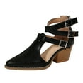thumbnail image 3 of Mostsola Pointed Toe Heels for Women Metal Buckle Strappy Sandals Stacked Heel Pumps Shoes, 3 of 9