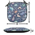 thumbnail image 4 of Dinosaur Chair Seating Cushion Set of 2, Cartoonish Abstract Extinct Animals She-rex Dino Girl, Seat Pads for Office with Anti-slip Backing, 16"x16", Dark Indigo and Multicolor, by Ambesonne, 4 of 7