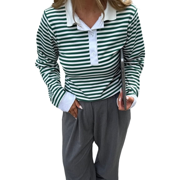 Michellecmm Women T-shirt, Long Sleeve Button Closure Ladies Fall Casual Striped Top Streetwear