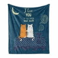 thumbnail image 1 of I Love You Soft Flannel Fleece Blanket, Love Cats on the Roof Under Night Sky Moon Stars Caricature Kitty Image, Cozy Plush for Indoor and Outdoor Use, 50" x 70", Petrol Blue Ivory, by Ambesonne, 1 of 6