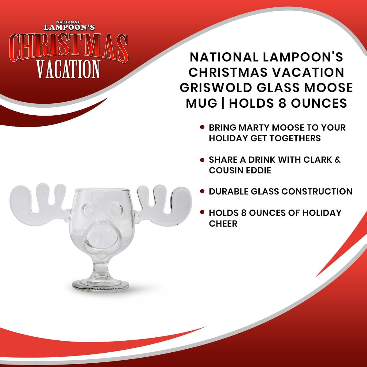 National Lampoon Christmas Vacation Griswold Glass Moose Mug Holds, 8 Ounces