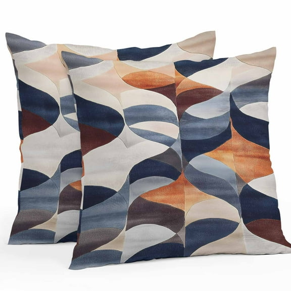 Waterproof Throw Pillow Covers Set of 2, 20x20 Inch Navy Blue Burnt Orange Decorative Pillowcases Outdoor Pillow Slip Cushion Covers Set for Couch Tent Retro Geometric Abstract