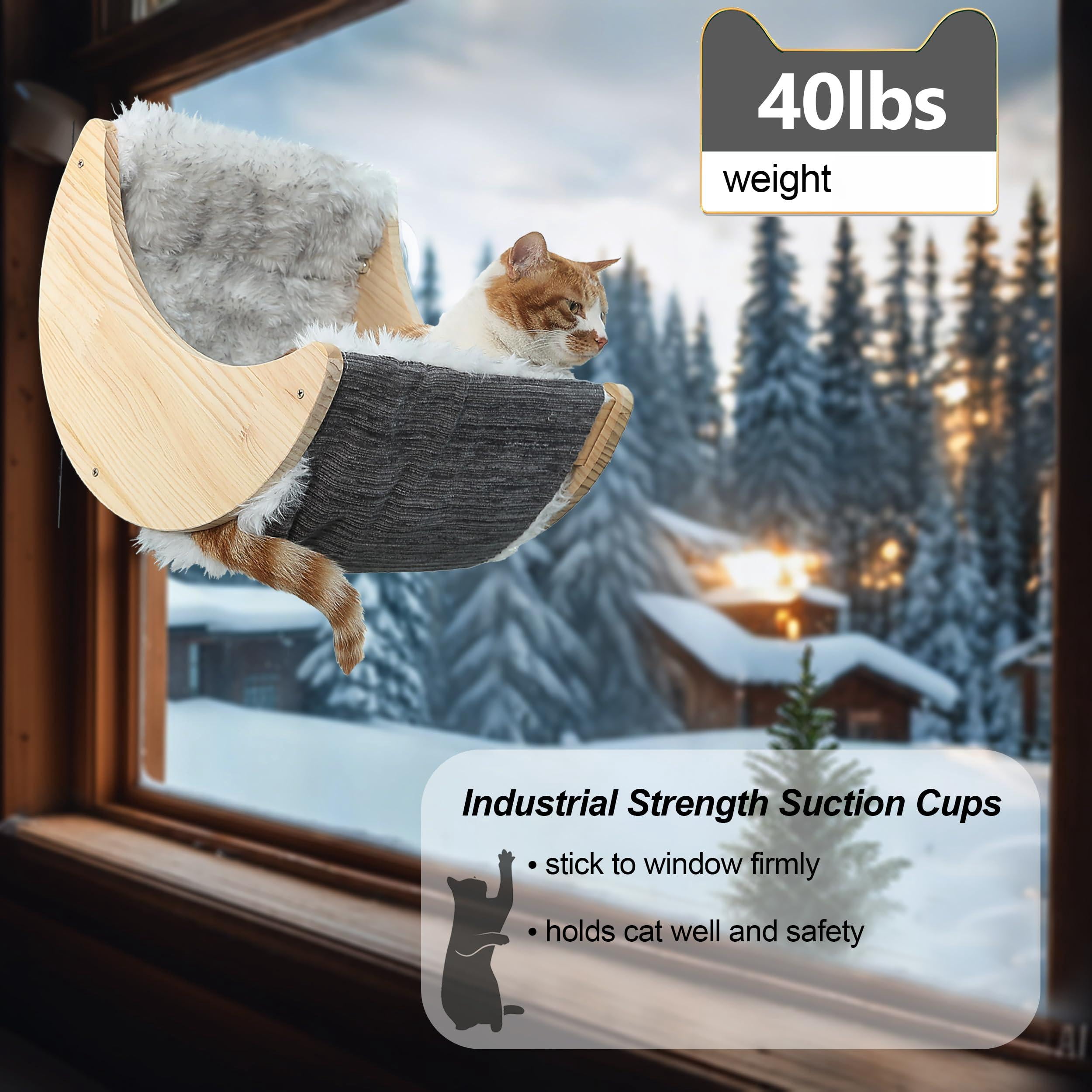 Window Cat Beds With Ultra Plush Hammock  Moon Shelves Mounted Strong Suction Cups Seat For Overlooking And Sunbathing(faux Fur)