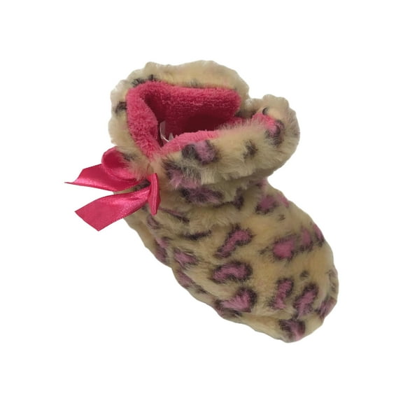 Toddler Girls Brown & Pink Leopard Print Bootie Slippers House Shoes Small (5-6)