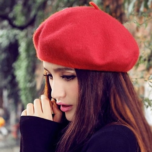 Vintage Plain Beanie 100% Wool French Beret Soft Winter Autumn WomenGirls Hat 