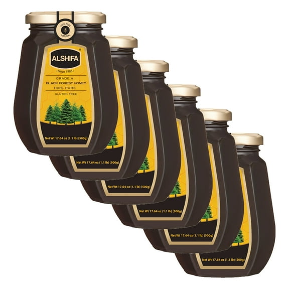 ALSHIFA Black Forest Honey 17.63oz (500g) | Pack of 6 | Multi-floral Honey | Unique Taste Sweetener | Healthy & Rich in Nutrients | No Added Sugar | Glass Bottle