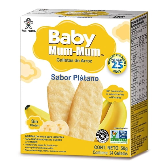 Galletas de arroz Mum Mum sabor plátano + 6 meses 24 piezas