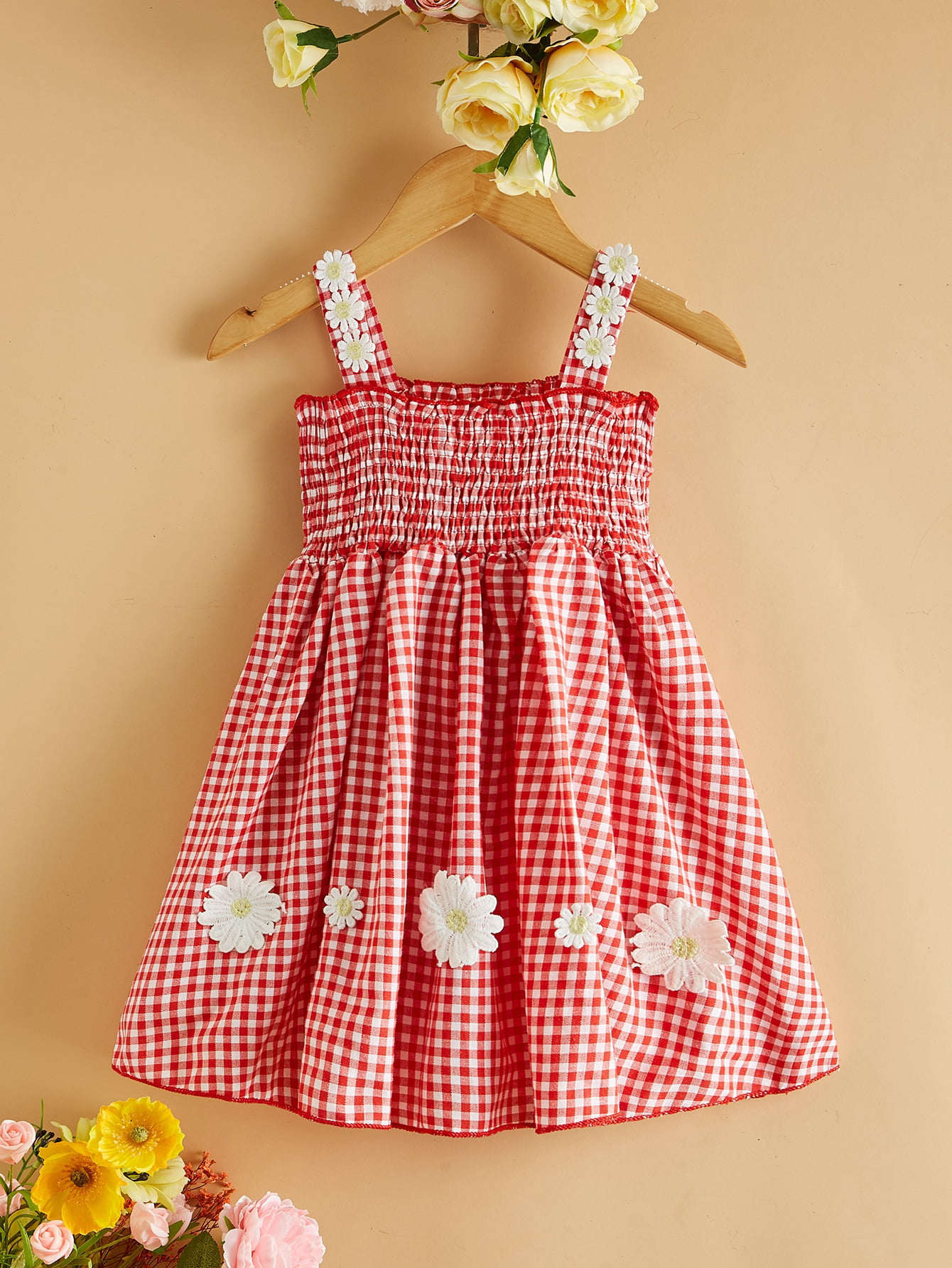 Baby Girl Free Shipping Youngland Gingham Flower Dress 
