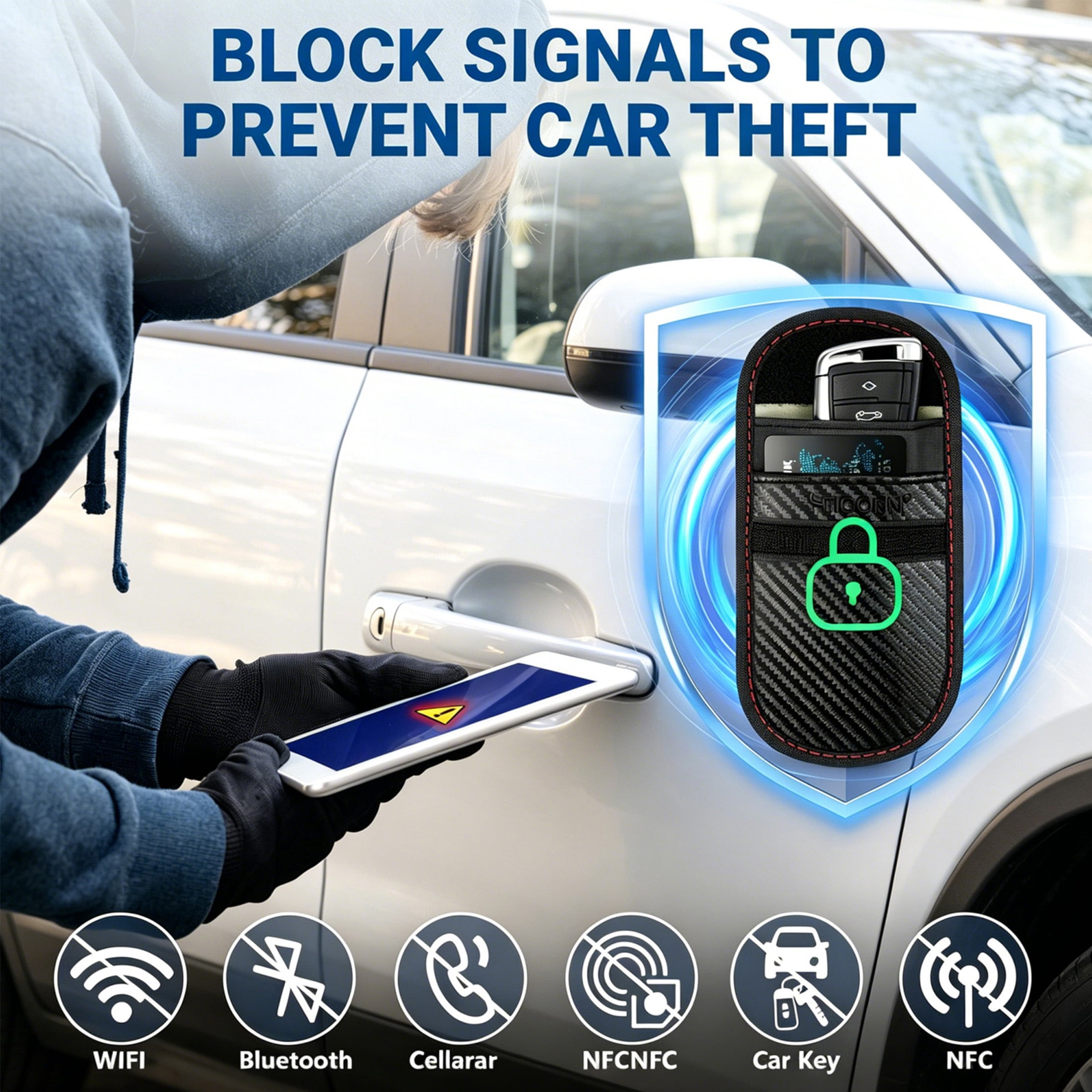 TICONN Carbon Fiber RFID Signal Blocking Faraday Bags for Car Keys (2 pack)