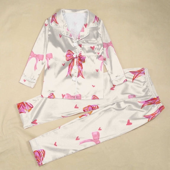 Valentines Pajamas For Women Set Cozy Cardigan Bow Print Casual Loose Winter Collar Long Sleeve Button Up Sleepwear Soft 2 Piece Outfits Loungewear Sets Pink L