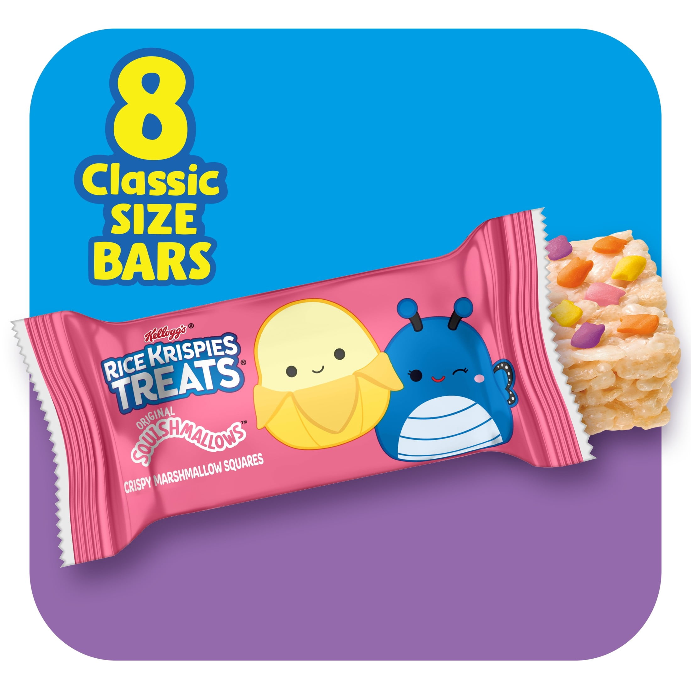(2 pack) Rice Krispies Treats Original Squishmallows Chewy Crispy Marshmallows Squares, Kids Snacks, 5.6 oz, 8 Count